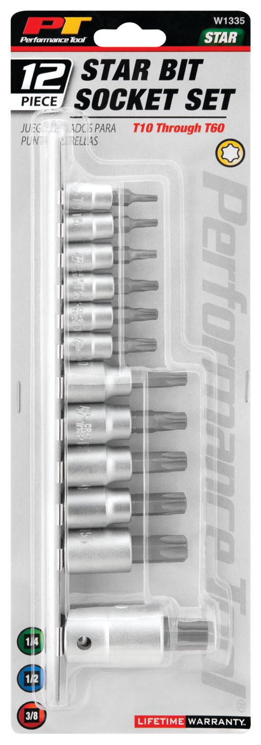 Performance Tool Torx Bit, Use with 1/4 Inch/ 3/8 Inch and 1/2 Inch Drive Socket, Alloy Steel Bit – W1335