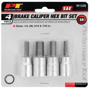 Performance Tool Socket Set, 3/8 Inch Drive, Standard, Brake Caliper Hex Bit Socket, Heat Treated Alloy Steel – W1339