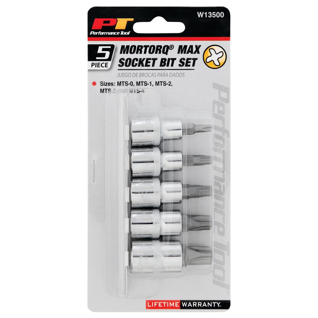 Performance Tool Socket Set, Mortorq ®, 3/8 Inch Drive, Mortorq Bit Socket, Heat Treated Alloy Steel Socket with Zinc Phosphate S2 Steel Bits – W13500