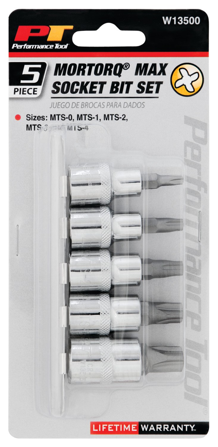 Performance Tool Socket Set, Mortorq ®, 3/8 Inch Drive, Mortorq Bit Socket, Heat Treated Alloy Steel Socket with Zinc Phosphate S2 Steel Bits – W13500