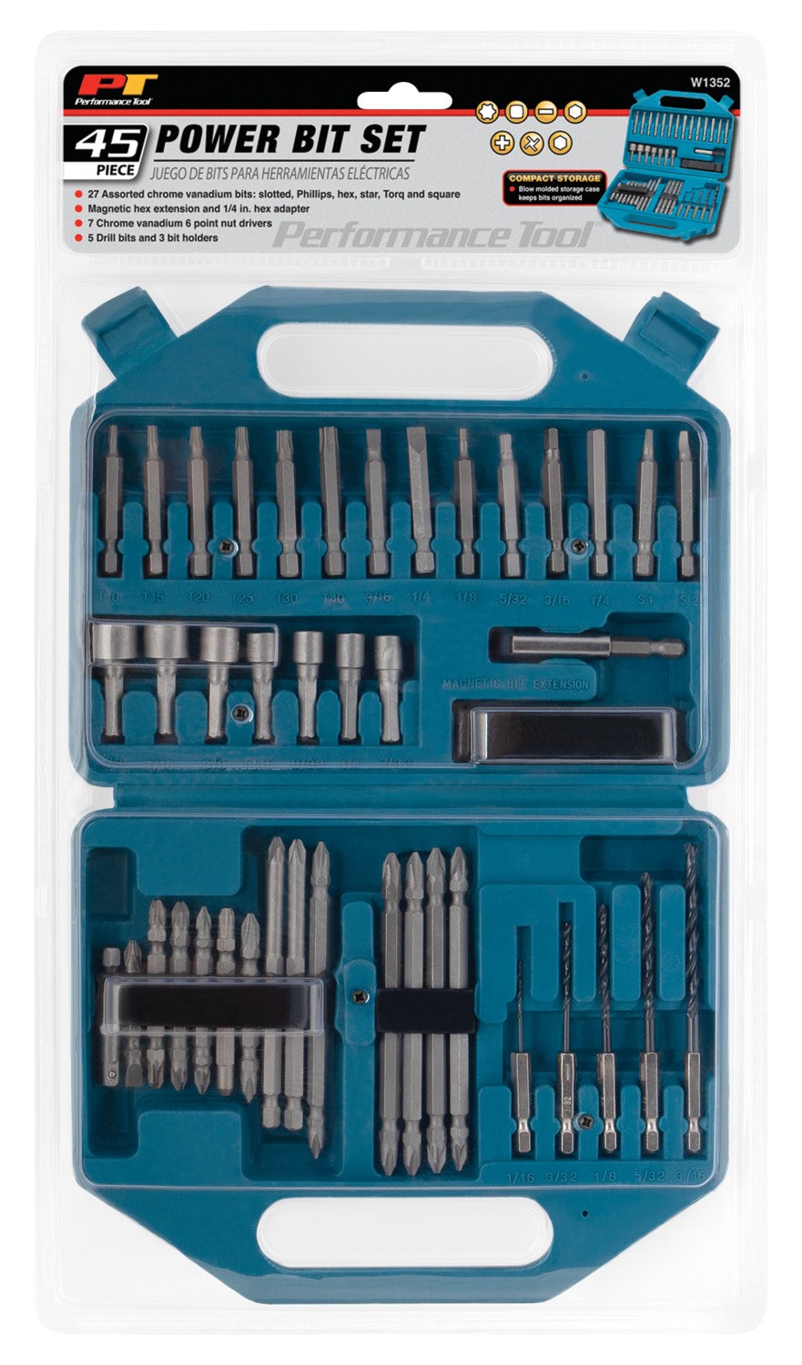 Performance Tool Drill Bit, Set of 45 – W1352