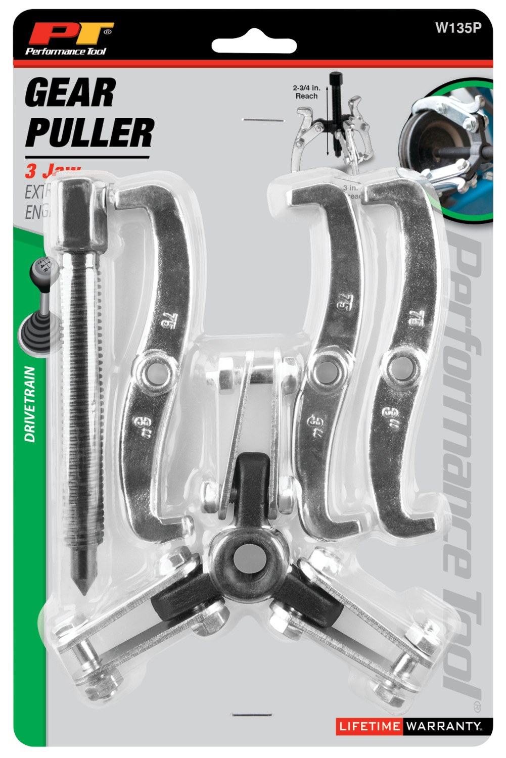 Performance Tool Gear Puller, 3 Inch Jaw Spread, Chrome Plated, Alloy Steel – W135P