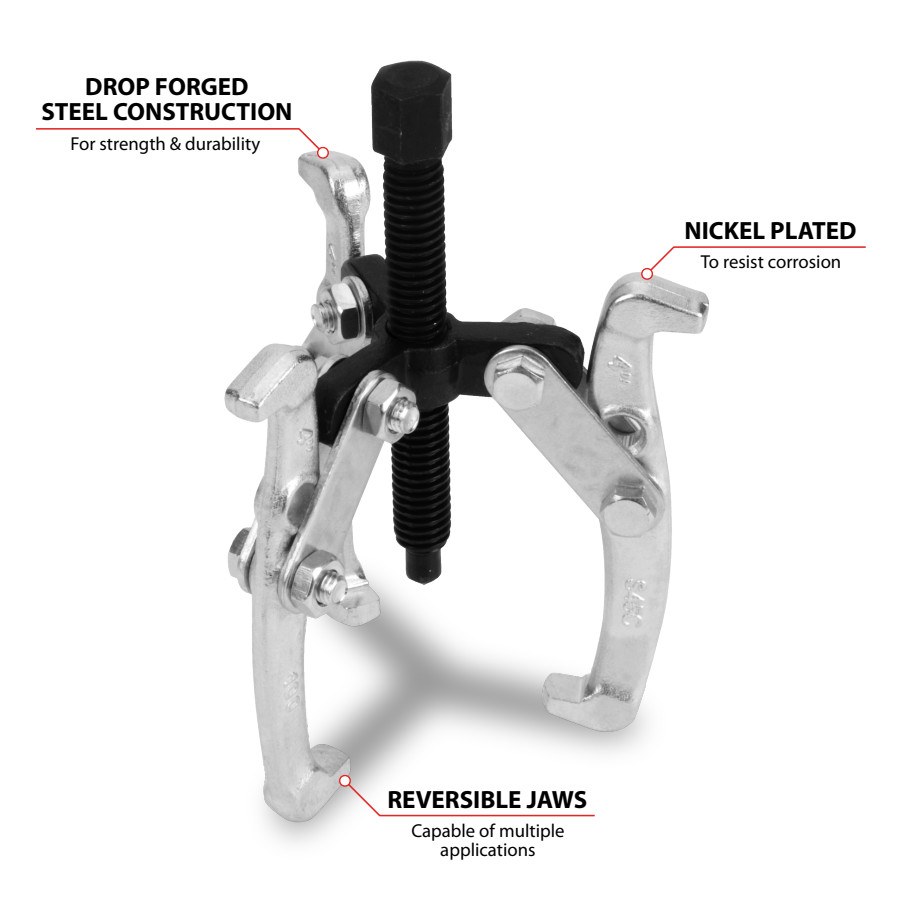 Performance Tool Gear Puller, 4 Inch Jaw Spread, 3 Jaw, Chrome Plated, Alloy Steel – W136P