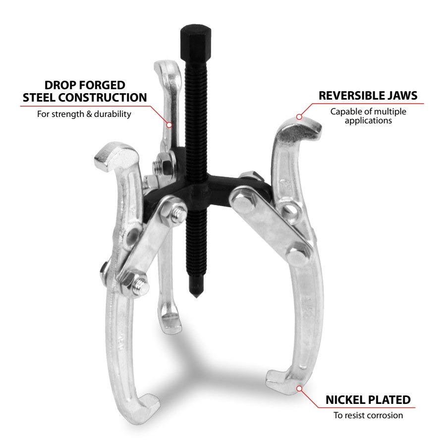 Performance Tool Gear Puller, 6-1/4 Inch Jaw Spread, 3 Jaw, Chrome Plated, Alloy Steel – W137P