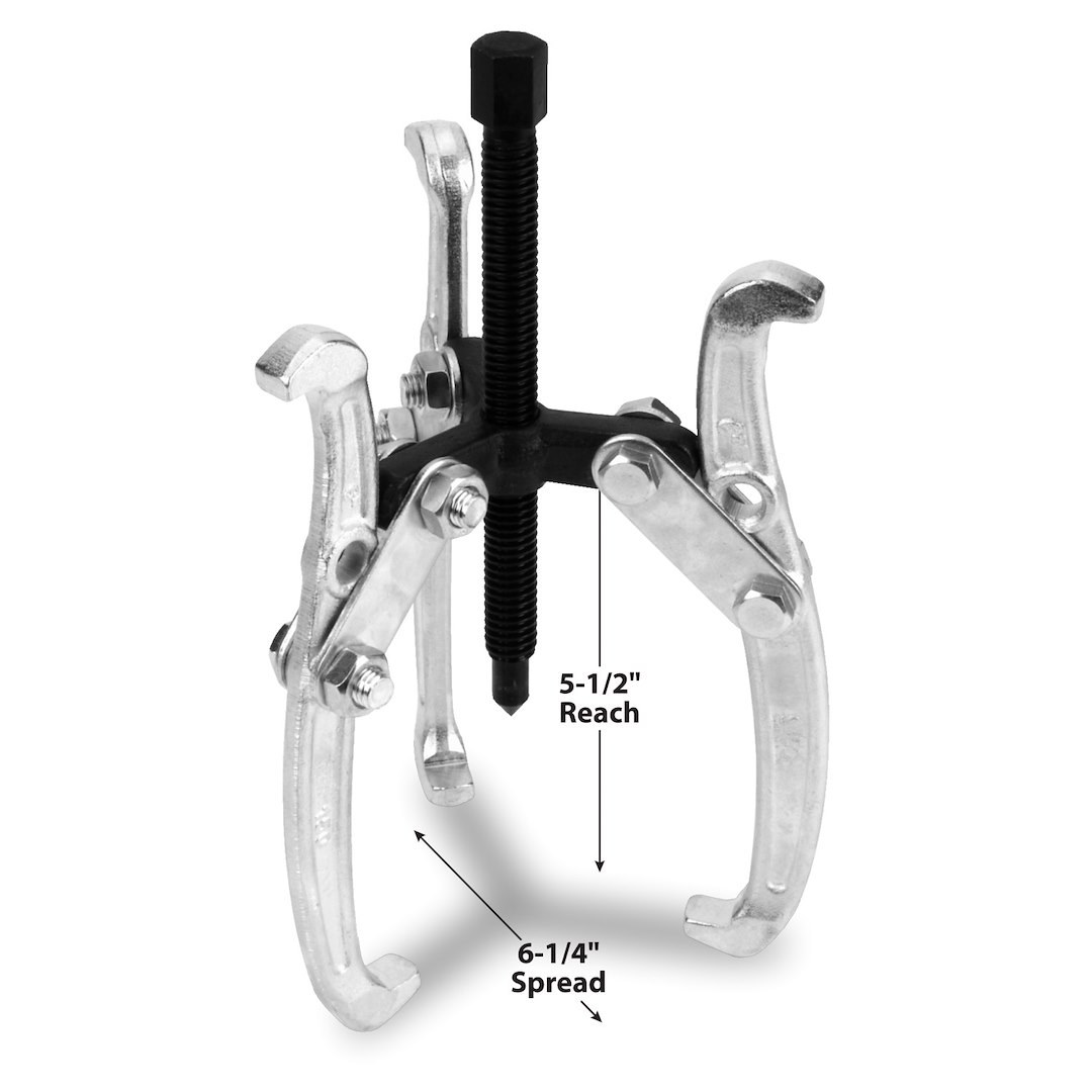 Performance Tool Gear Puller, 6-1/4 Inch Jaw Spread, 3 Jaw, Chrome Plated, Alloy Steel – W137P
