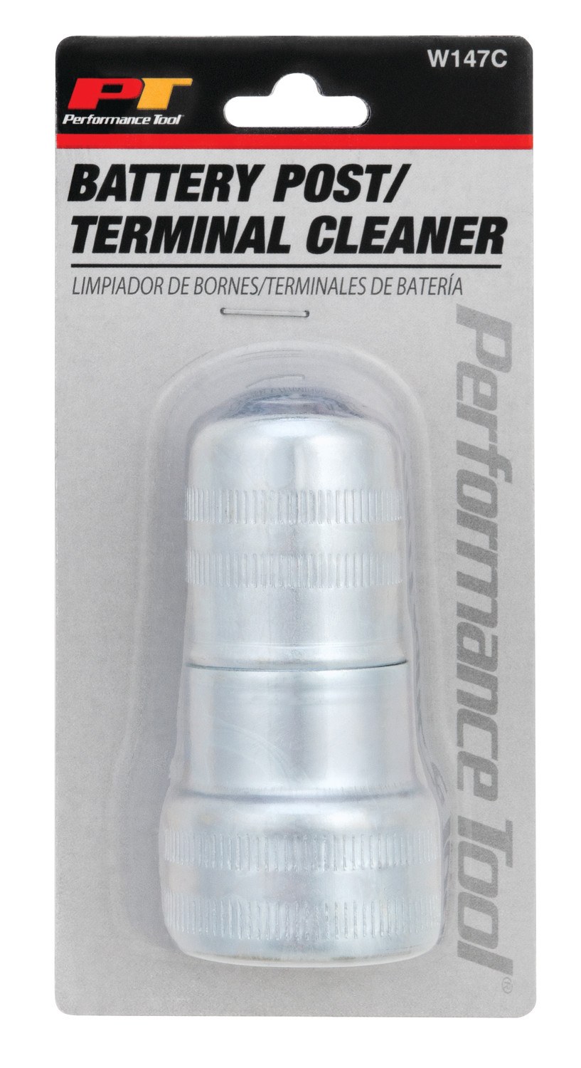 Performance Tool Battery Terminal Cleaner, Use to Clean Battery Post and Terminals, Tool Type, Metal Body/ Stainless Steel Brush, Single – W147C