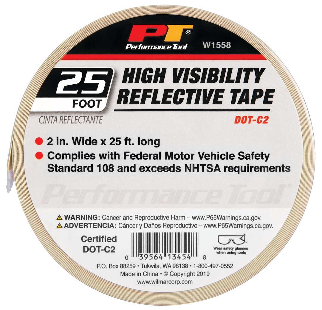 Performance Tool Reflective Tape, Light Reflective, 2 X 25 Inch Roll, DOT – W1558