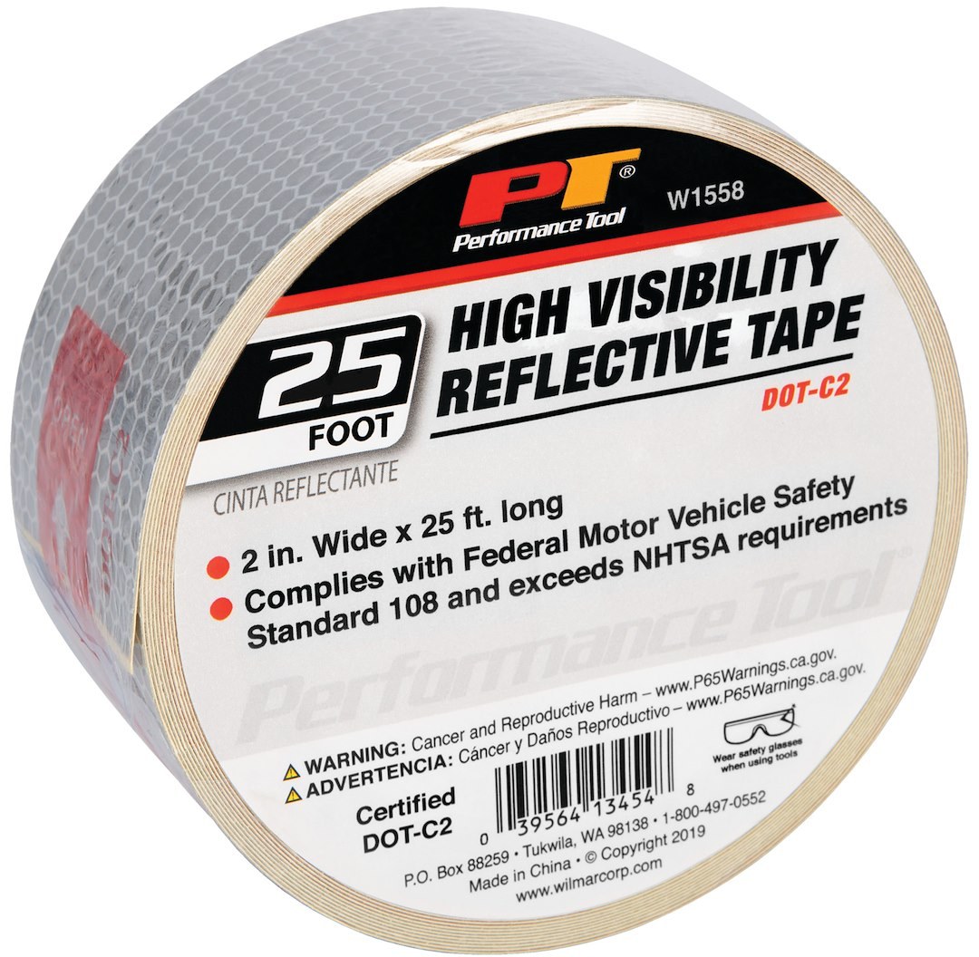 Performance Tool Reflective Tape, Light Reflective, 2 X 25 Inch Roll, DOT – W1558