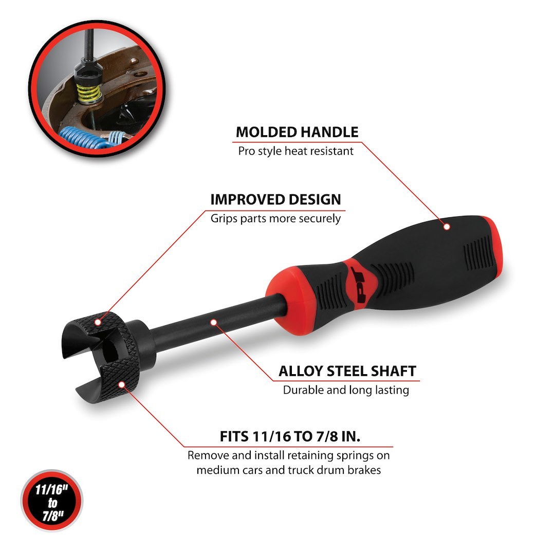 Performance Tool Brake Spring Tool, Use to Remove and Replacement of Backing Plate Springs/ Cups/ Pins, Heat Resistant Handle – W158C