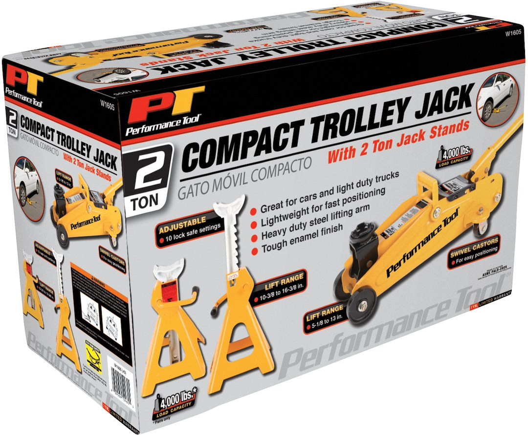 Performance Tool Jack, Floor Jack, Hydraulic, 4000 Pound Capacity, 13 Inch Max Lift Height, Yellow, Steel – W1605