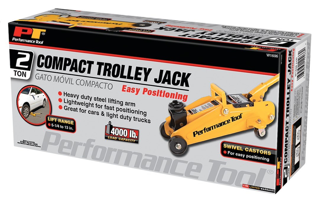 Performance Tool Jack, Floor Jack, Hydraulic, 4000 Pound Capacity, 13 Inch Max Lift Height, Yellow, Steel – W1606
