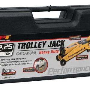 Performance Tool Jack, Floor Jack, Hydraulic, 4500 Pound Capacity, 5-3/8 to 15-1/8 Inch Lift Height, Yellow, With Molded Plastic Case – W1611