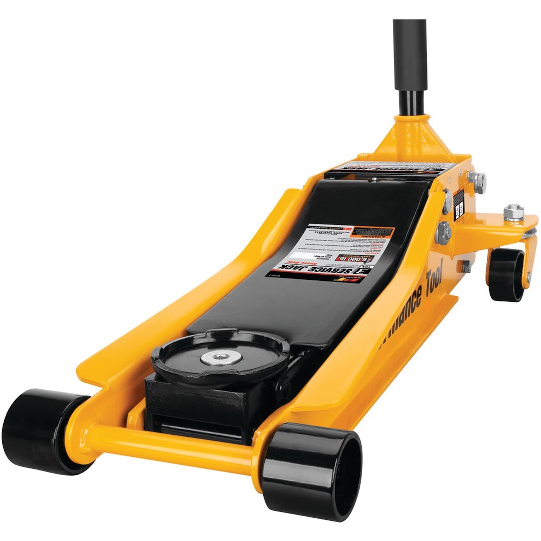Performance Tool Jack, Floor Jack, Hydraulic, 6000 Pound Capacity, 19-7/8 Inch Max Lift Height, Yellow, Steel – W1617