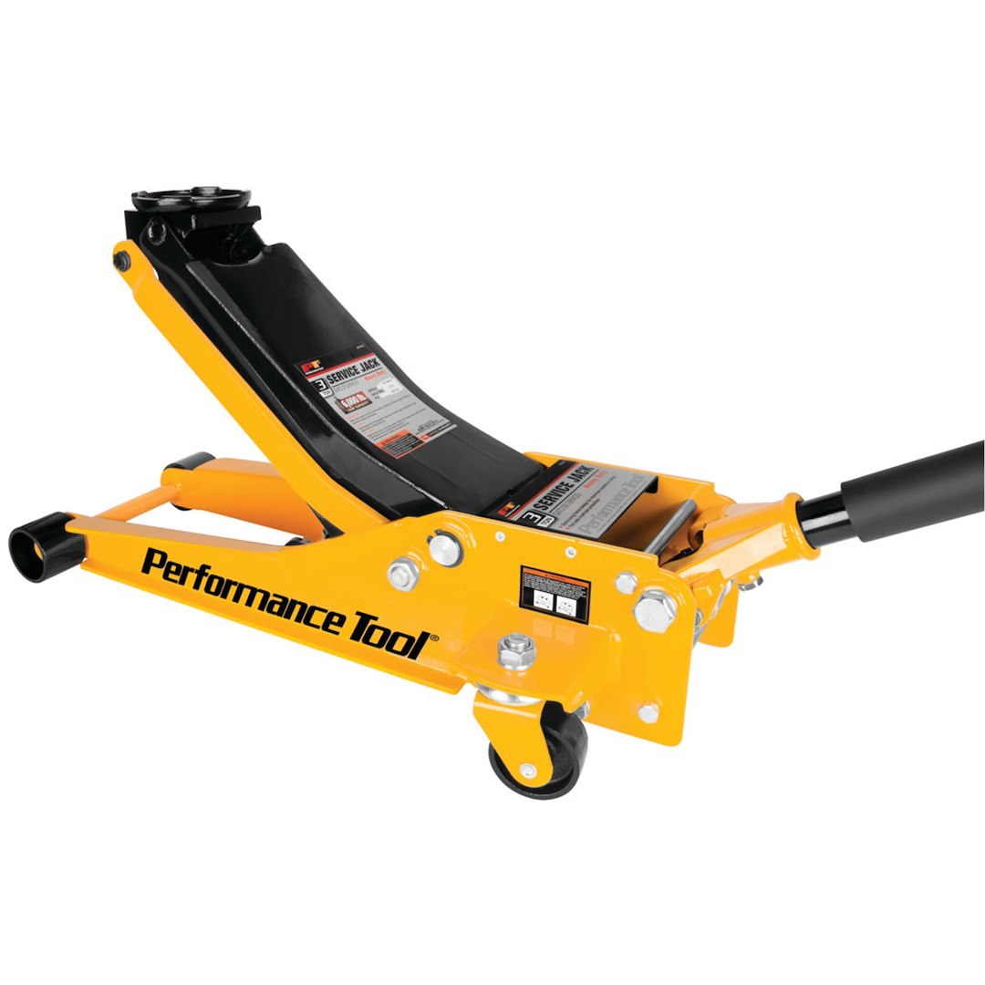 Performance Tool Jack, Floor Jack, Hydraulic, 6000 Pound Capacity, 19-7/8 Inch Max Lift Height, Yellow, Steel – W1617