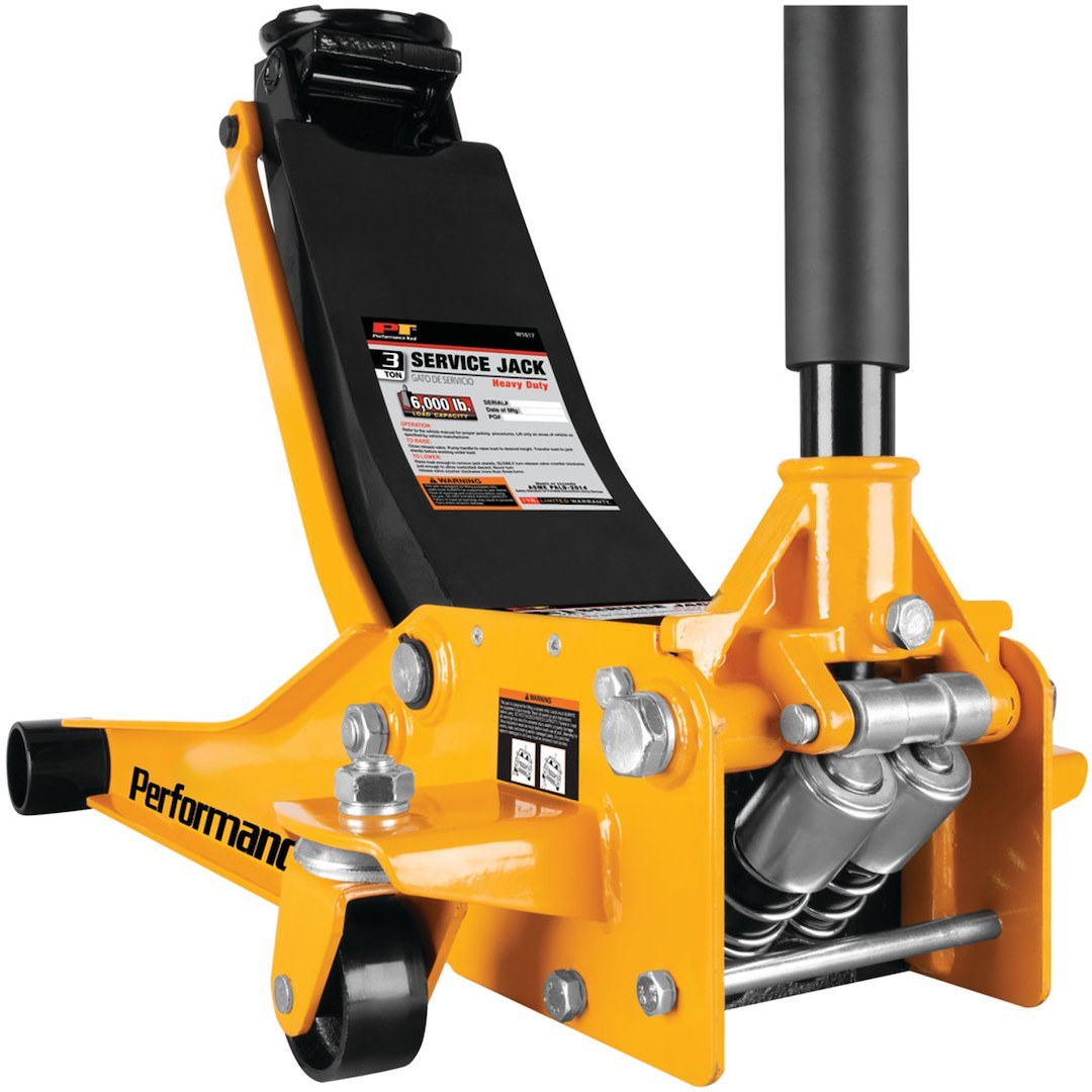 Performance Tool Jack, Floor Jack, Hydraulic, 6000 Pound Capacity, 19-7/8 Inch Max Lift Height, Yellow, Steel – W1617