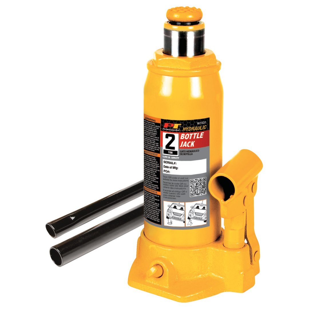 Performance Tool Jack, Bottle Jack, Hydraulic, 2 Ton Capacity, 7-1/8 to 13-1/2 Inch Lift Height, Yellow – W1621