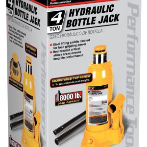 Performance Tool Jack, Bottle Jack, Hydraulic, 4 Ton Capacity, 7-5/8 to 14-5/8 Inch Lift Height, Yellow – W1623
