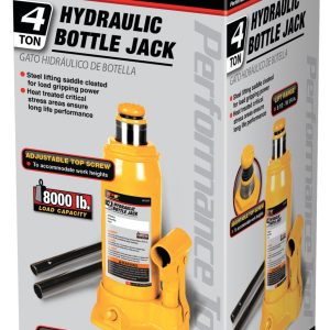 Performance Tool Jack, Bottle Jack, Hydraulic, 4 Ton Capacity, 7-5/8 to 14-5/8 Inch Lift Height, Yellow – W1623