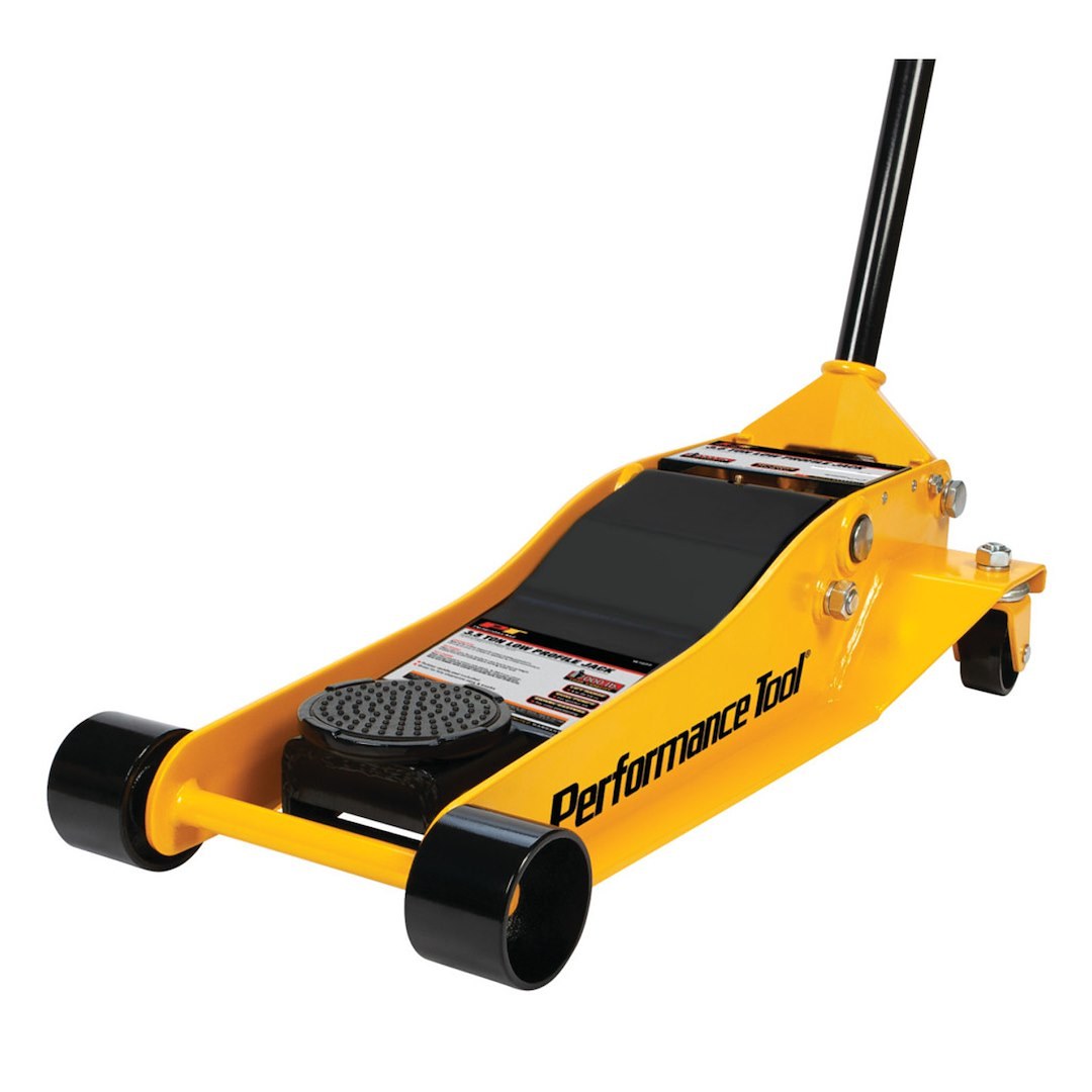 Performance Tool Jack, Low Profile Floor Jack, Hydraulic, 7000 Pound Capacity, 20-1/2 Inch Max Lift Height, Yellow, Steel – W1627