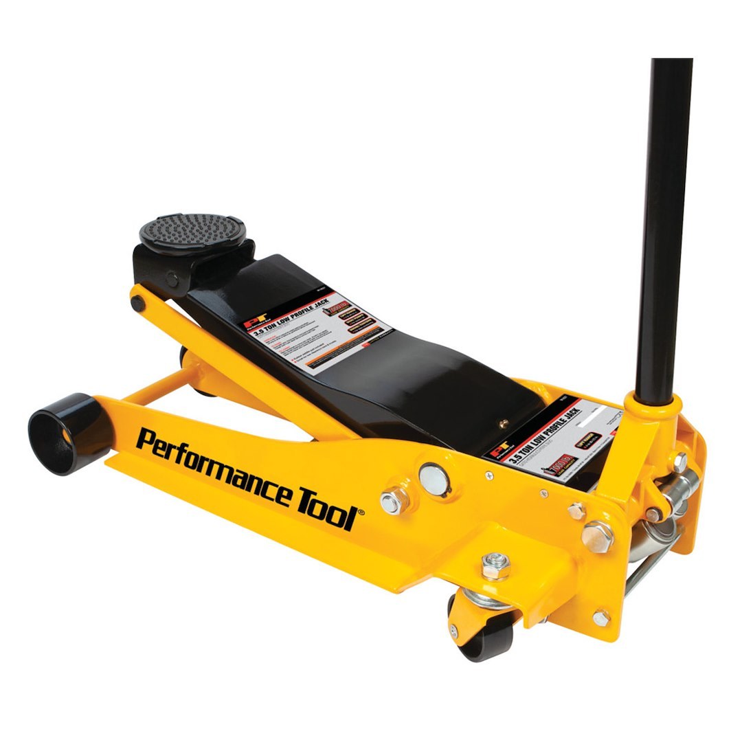 Performance Tool Jack, Low Profile Floor Jack, Hydraulic, 7000 Pound Capacity, 20-1/2 Inch Max Lift Height, Yellow, Steel – W1627