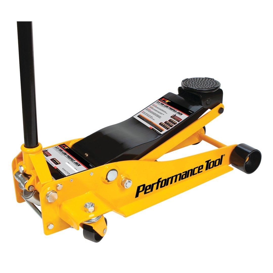 Performance Tool Jack, Low Profile Floor Jack, Hydraulic, 7000 Pound Capacity, 20-1/2 Inch Max Lift Height, Yellow, Steel – W1627