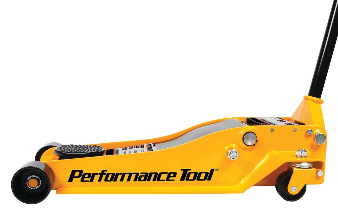 Performance Tool Jack, Low Profile Floor Jack, Hydraulic, 7000 Pound Capacity, 20-1/2 Inch Max Lift Height, Yellow, Steel – W1627