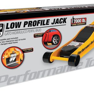 Performance Tool Jack, Low Profile Floor Jack, Hydraulic, 7000 Pound Capacity, 20-1/2 Inch Max Lift Height, Yellow, Steel – W1627