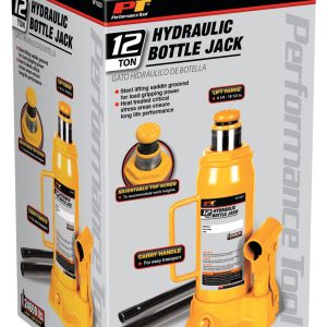 Performance Tool Jack, Bottle Jack, Hydraulic, 12 Ton Capacity, 9-1/4 to 18-1/2 Inch Lift Height, Yellow – W1632