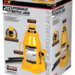 Performance Tool Jack, Bottle Jack, Hydraulic, 20 Ton Capacity, 9-1/2 to 17-3/4 Inch Lift Height, Yellow – W1633