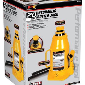 Performance Tool Jack, Bottle Jack, Hydraulic, 20 Ton Capacity, 9-1/2 to 17-3/4 Inch Lift Height, Yellow – W1633