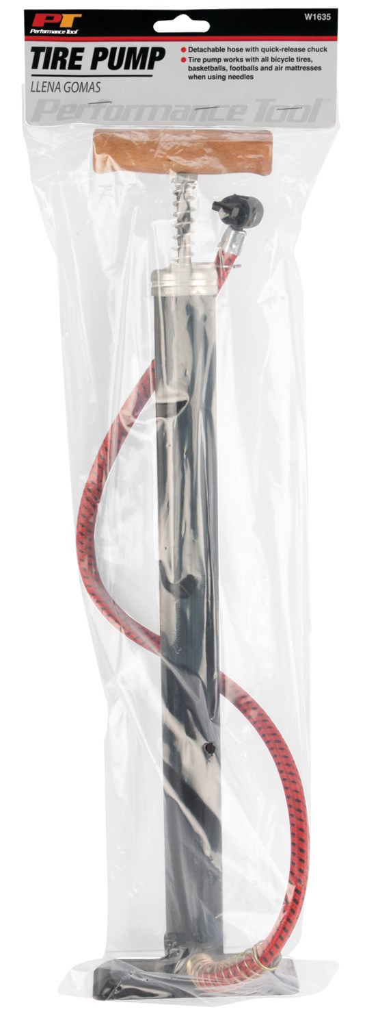 Performance Tool Tire Inflation Pump, Hand Pump, 60 Pounds Per Square Inch Range, Without Gauge, 17 Inch Hose Length – W1635