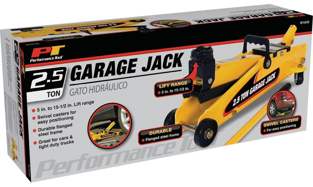 Performance Tool Jack, Floor Jack, Hydraulic, 5000 Pound Capacity, 5 to 15-1/2 Inch Lift Height, Yellow, Steel – W1640