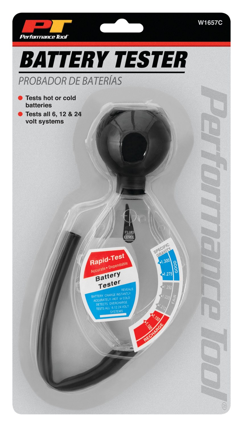 Performance Tool Battery Hydrometer, Used to Test 6 Volt/ 12 Volt and 24 Volt Batteries, Dial Indicator – W1657C