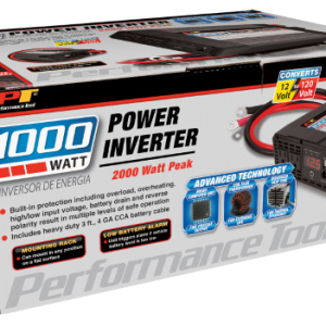 Performance Tool Power Inverter, 2000 Peak Watts, 2.1 Ampere, With Thermal Protection, With 3 Foot 4 Gauge Cca Battery Cable – W16652