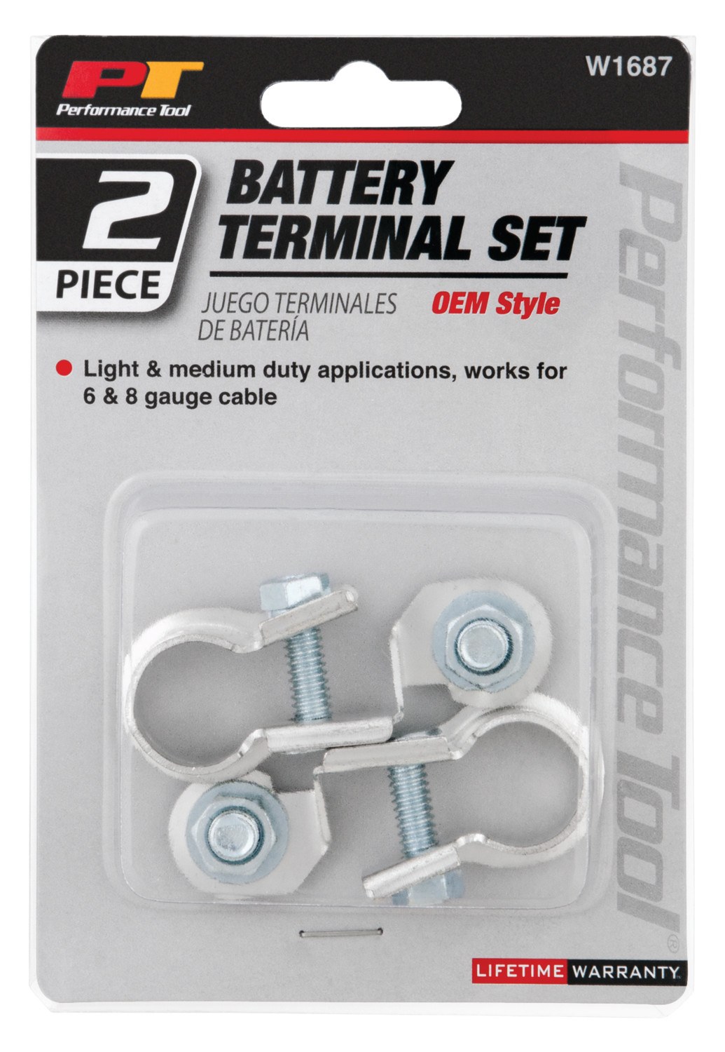 Performance Tool Battery Terminal, OEM Style, Zinc Plated, For 6 and 8 Gauge Cable, Light and Medium Duty Applications – W1687
