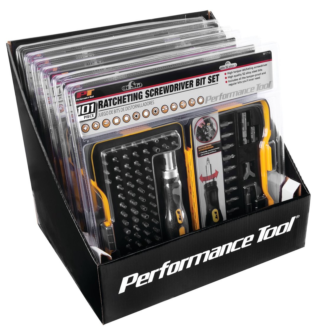 Performance Tool Screwdriver, Screwdriver Bit Set, Black Handle, With Magnetic Tips – W1719