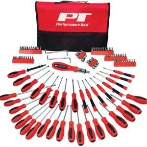 Performance Tool Screwdriver, Star/ Slotted/ Phillips/ Hex/ Square, Chrome Vanadium Steel, Red Handle, With Magnetic Tip – W1721