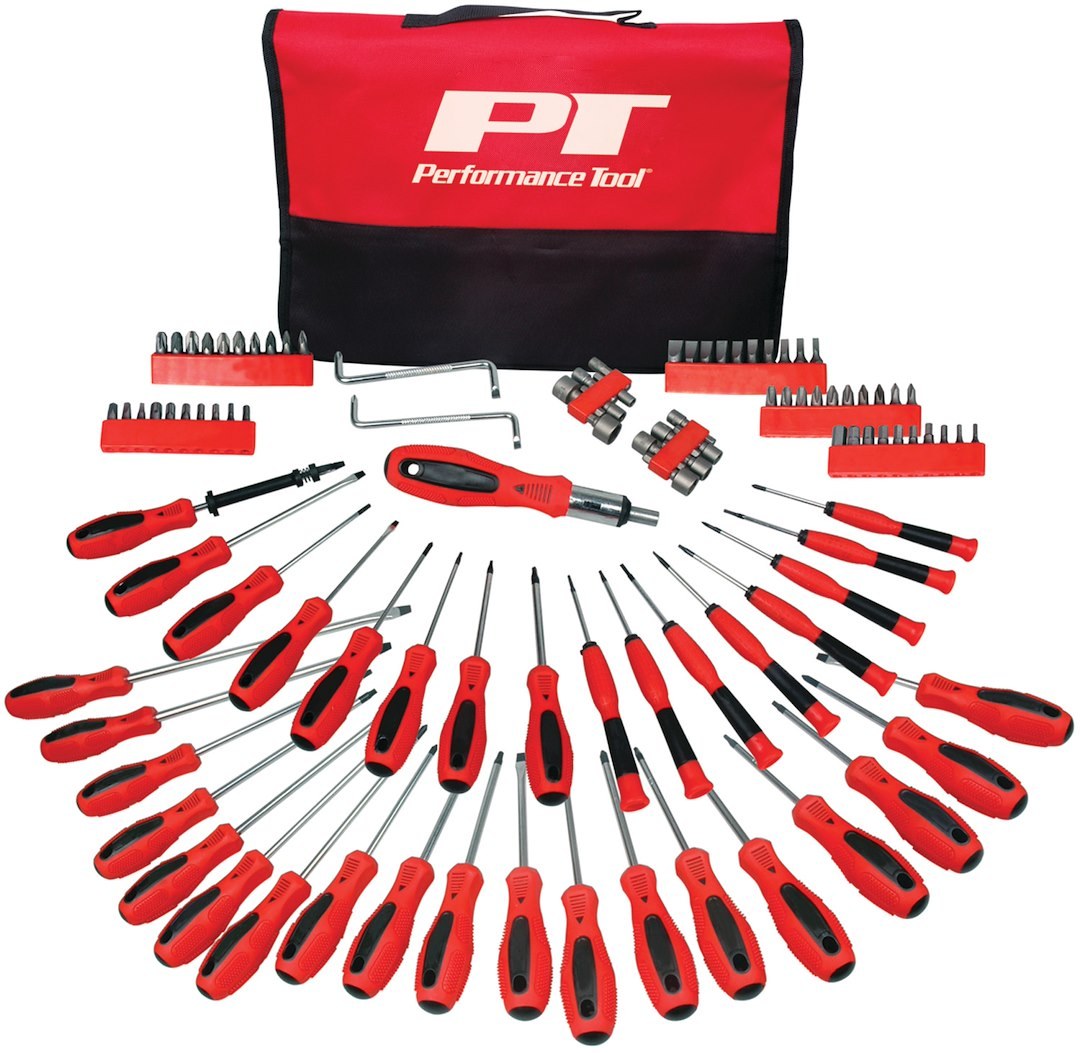 Performance Tool Screwdriver, Star/ Slotted/ Phillips/ Hex/ Square, Chrome Vanadium Steel, Red Handle, With Magnetic Tip – W1721