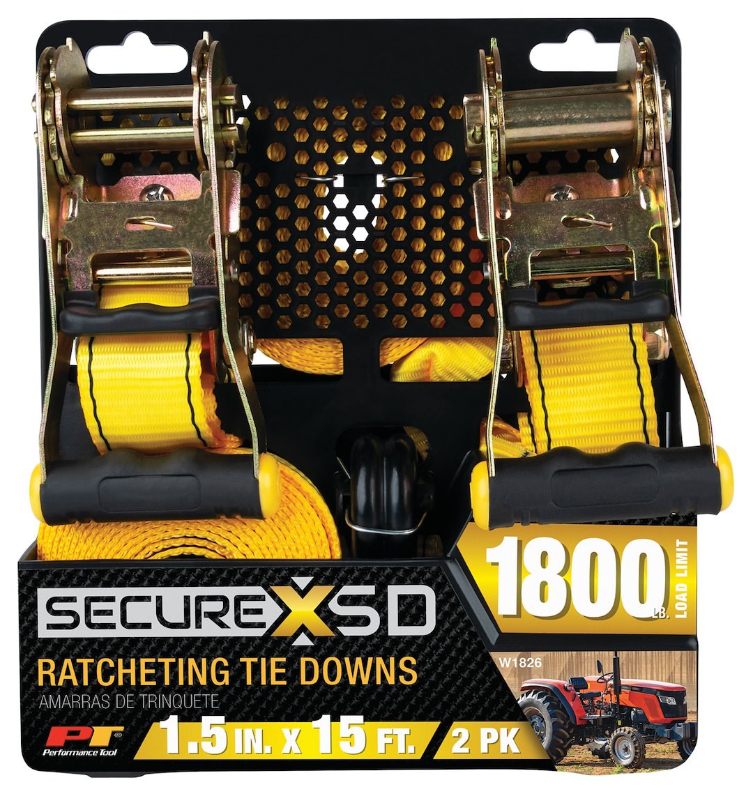 Performance Tool Tie Down Strap, Secure Sd, 1-1/2 Inch Width X 15 Feet Length, 1800 Pound Load Capacity, 5000 Pound Break Strength – W1826