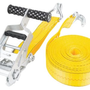 Performance Tool Tie Down Strap, 2 Inch Width X 27 Foot Length, 3300 Pounds Load Capacity, 10000 Pounds Break Strength, With Ratchet, Yellow – W1827