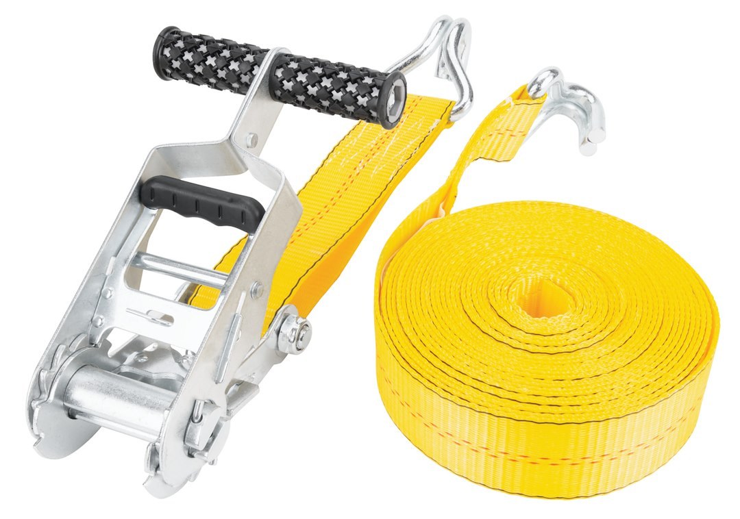 Performance Tool Tie Down Strap, 2 Inch Width X 27 Foot Length, 3300 Pounds Load Capacity, 10000 Pounds Break Strength, With Ratchet, Yellow – W1827