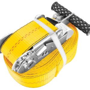 Performance Tool Tie Down Strap, 2 Inch Width X 27 Foot Length, 3300 Pounds Load Capacity, 10000 Pounds Break Strength, With Ratchet, Yellow – W1827