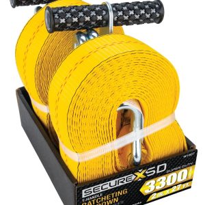 Performance Tool Tie Down Strap, 2 Inch Width X 27 Foot Length, 3300 Pounds Load Capacity, 10000 Pounds Break Strength, With Ratchet, Yellow – W1827