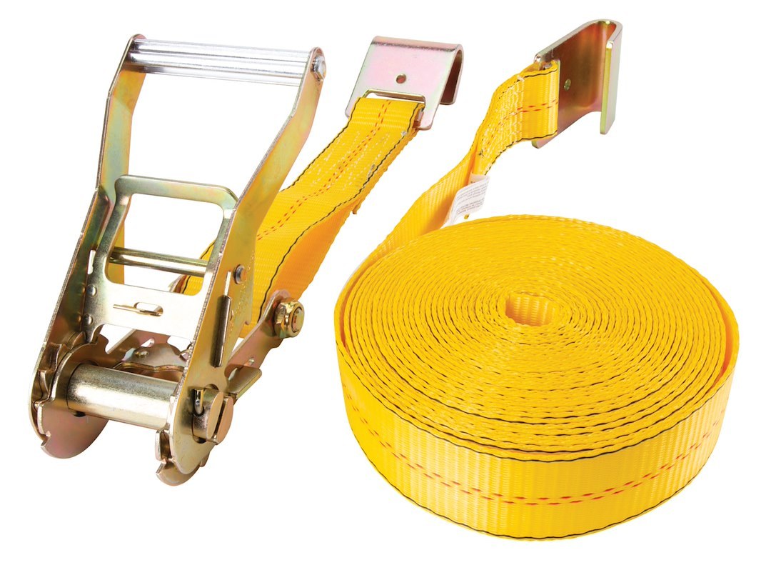 Performance Tool Tie Down Strap, 2 Inch Width X 30 Foot Length, 3300 Pounds Load Capacity, 10000 Pounds Break Strength, With Ratchet, Yellow – W1855