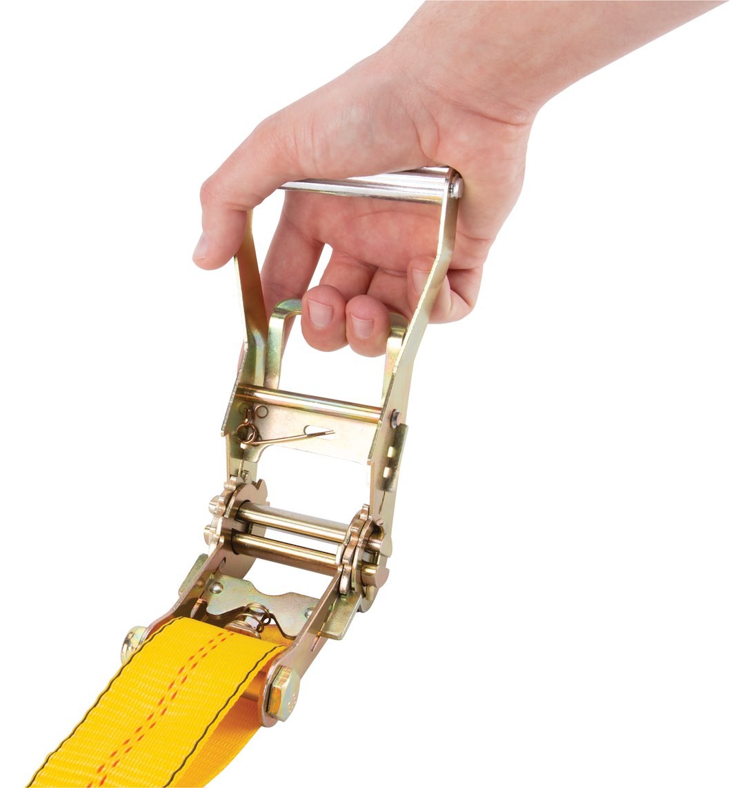 Performance Tool Tie Down Strap, 2 Inch Width X 30 Foot Length, 3300 Pounds Load Capacity, 10000 Pounds Break Strength, With Ratchet, Yellow – W1855
