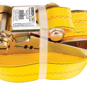 Performance Tool Tie Down Strap, 2 Inch Width X 30 Foot Length, 3300 Pounds Load Capacity, 10000 Pounds Break Strength, With Ratchet, Yellow – W1855