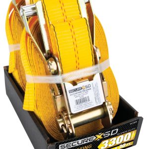 Performance Tool Tie Down Strap, 2 Inch Width X 30 Foot Length, 3300 Pounds Load Capacity, 10000 Pounds Break Strength, With Ratchet, Yellow – W1855
