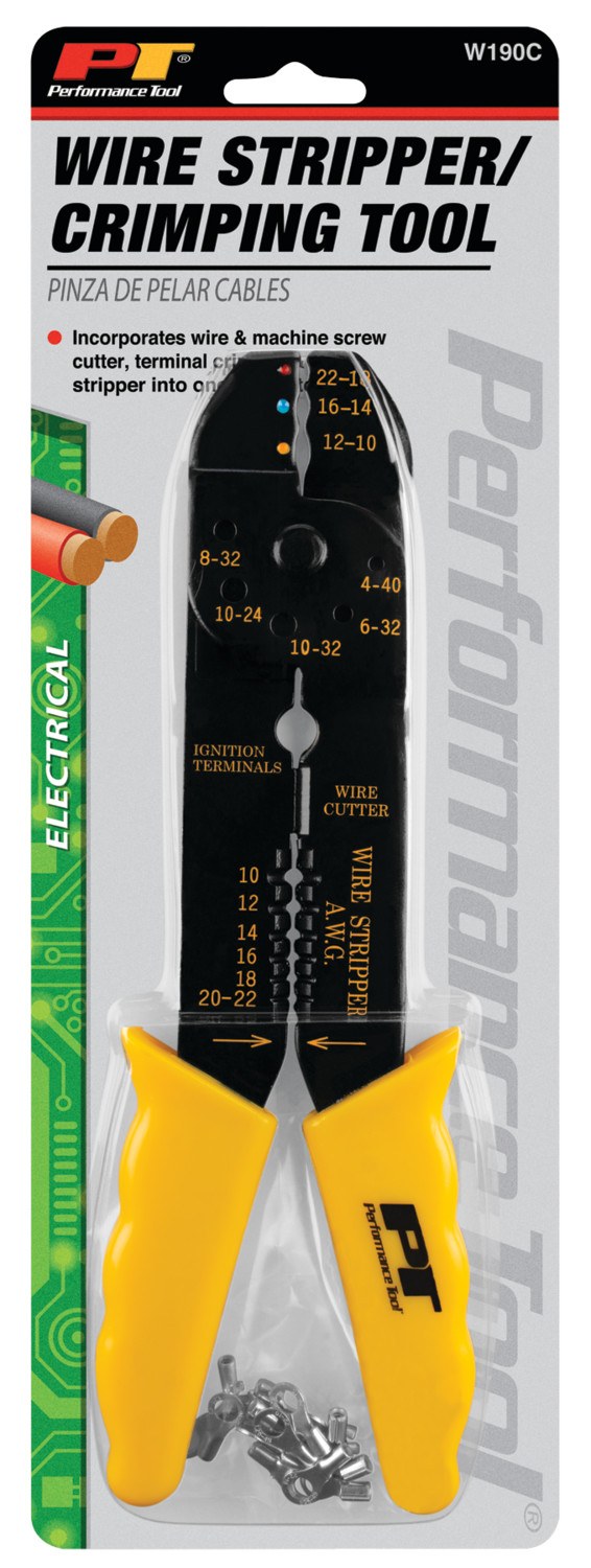 Performance Tool Crimping Tool, With Wire Cutter/ Bolt Cutter/ Crimper/ Stripper – W190C