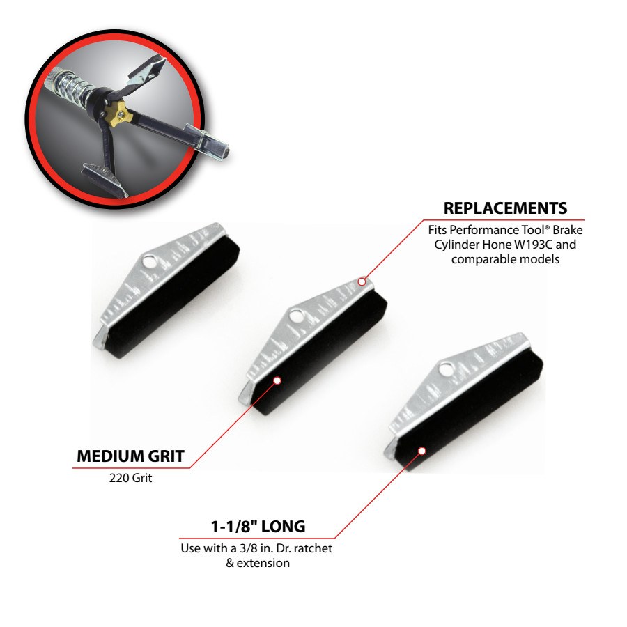 Performance Tool Honing Stone, Use with Performance Tool Part Number W193C Brake Cylinder Hone, 3/4 to 2-3/4 Inch Size, Set of 3 – W199C