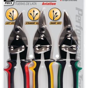 Performance Tool Pliers, Left Cut/ Right Cut/ Center Cut Aviation Tin Snip, Chrome Vanadium Jaw, Ergonomic Grip Handle, Set of 3 – W2040